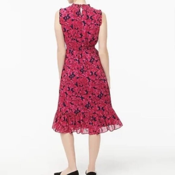 J. Crew Pink Floral Sleeveless Midi Ruffle Dress Size 4 - Picture 3 of 14